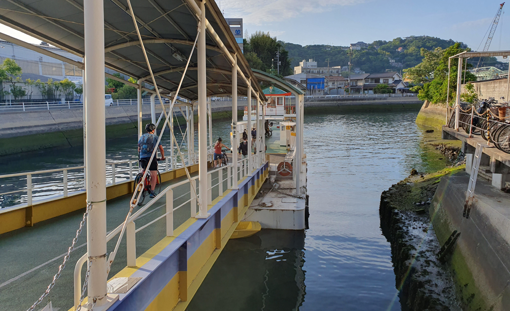 Taking the bicycle ferry from Onomichi