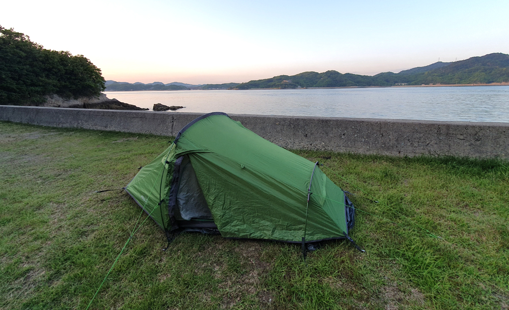 Camping by the bay, a view of the Seto Inland Sea
